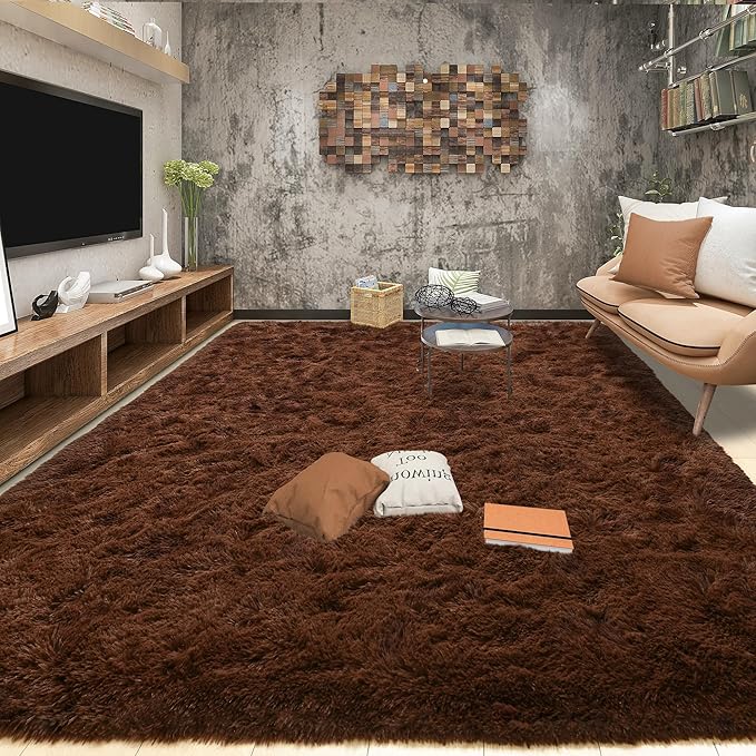 Tepook Super Soft Fluffy Rug for Bedroom, Modern Shaggy Fuzzy Kids Rugs for Living Room, Plush Indoor Nursery Home Decor Dorm Carpet with Non-Slip Bottom, Brown, 3 X 5 Feet