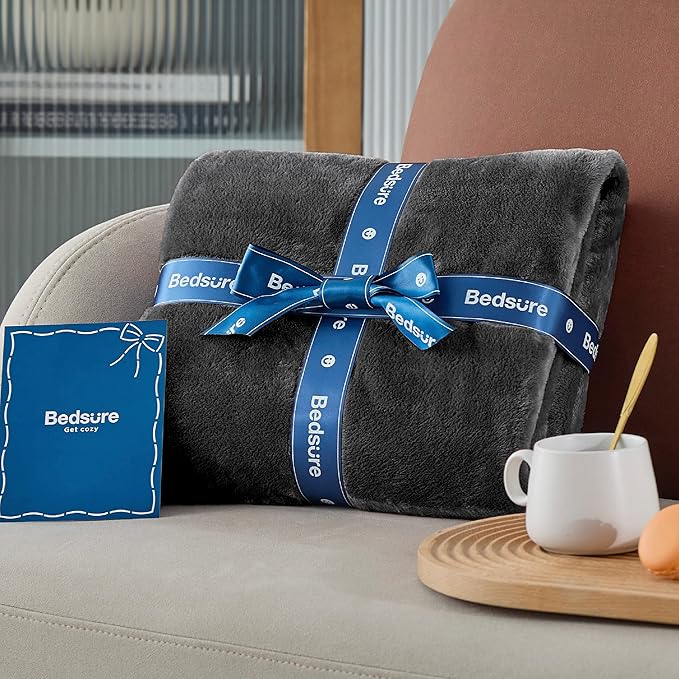 Bedsure GentleSoft Fleece Blanket Twin Size Dark Grey - 300GSM Lightweight Plush Fuzzy Cozy Soft Warm Blanket for Bed, Sofa, Couch, Travel, Camping, 60x80 inches