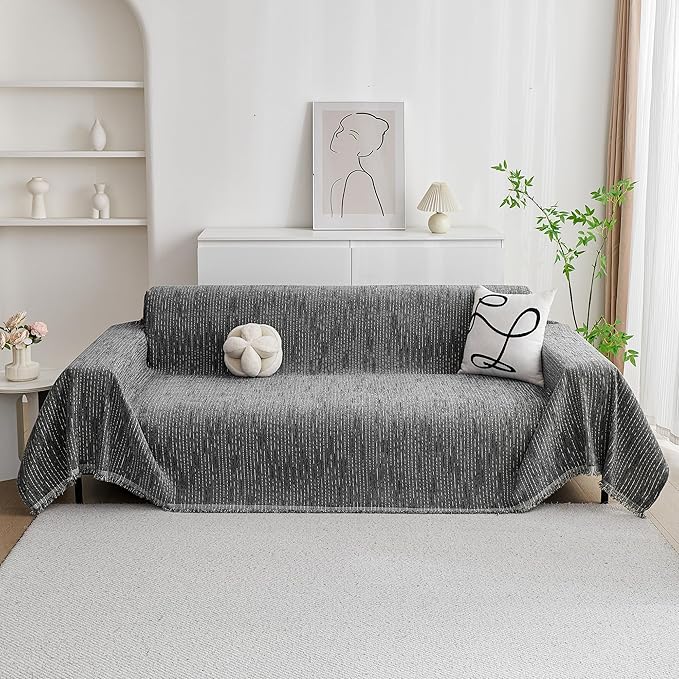 MYSKY HOME Couch Covers for Sofa, Dog Couch Cover Protector, Dark Grey Lines Sofa Covers for Sectional L Shape, Pets Couch Throw Cover Washable Durable Large Couch Cover for Dogs, Cats, 91"X118"