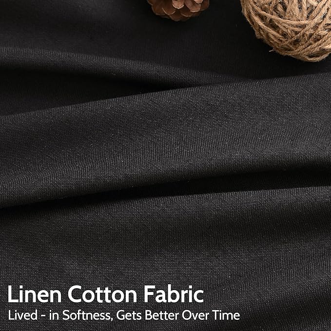 Nanspring Vintage Black Linen Curtains 96 Inches Long for Living Room Light Filtering Semi Sheer Curtain Back Tab Privacy Luxury Gothic Vintage Decor Drapes for Bedroom Office 52x96, 2 Panels