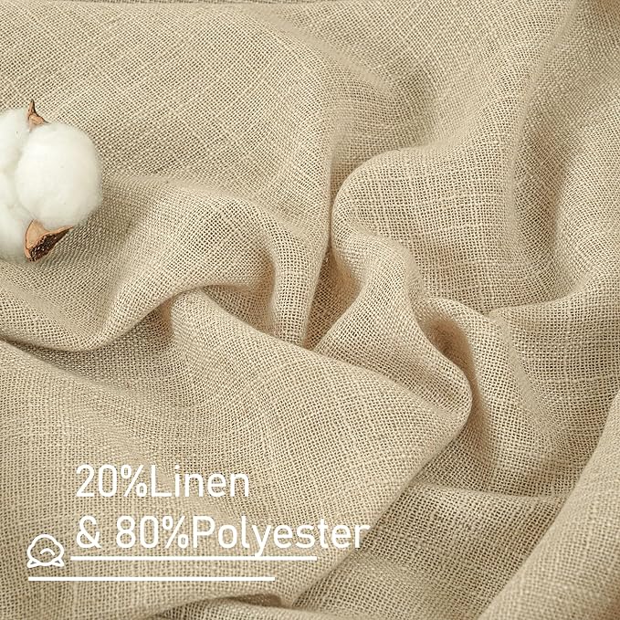 LAMIT Linen Kitchen Curtains 30 Inch Length, Semi Sheer Light Filtering Window Panels Back Tab and Rod Pocket Drapes for Cafe/Small Windows, Linen, 25 x 30 Inch, 2 Panels