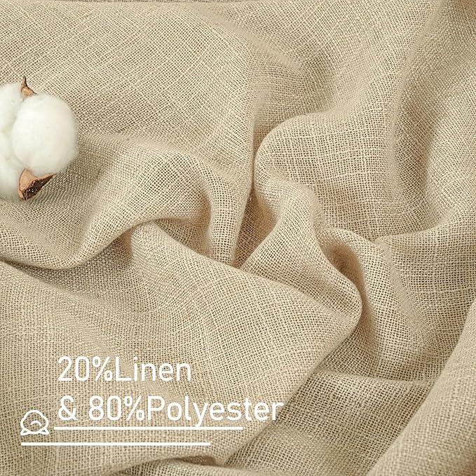 LAMIT Light Filtering Linen Curtains 78 inches Long for Bedroom, Faux Linen Textured Semi Sheer Back Tab and Rod Pocket Boho Modern Drapes for Living Room/Farmhouse, Linen, 2 Panels, 52 x 78 Inch
