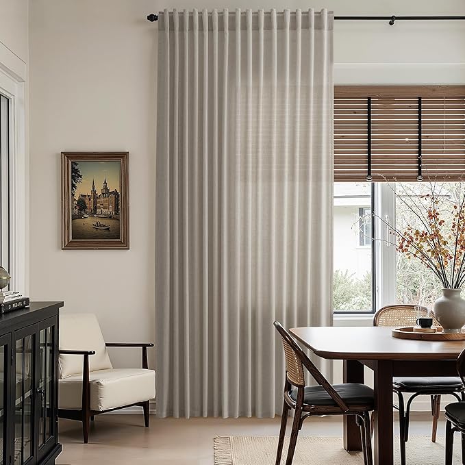 Nanspring Grey Beige Curtains 90 Inches Long for Living Room Linen Light Filtering Semi Sheer Curtain Back Tab Rod Pocket Simple Modern Neutral Elegant Boho Gray Drapes for Bedroom 52x90, 2 Panels