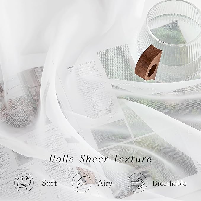 NICETOWN Sheer Curtains Panels for Bedroom - Soft Ivory Voile Drapes Balance Light for Nursery/Living Room (2 Panels, W54 x L72 Inches)