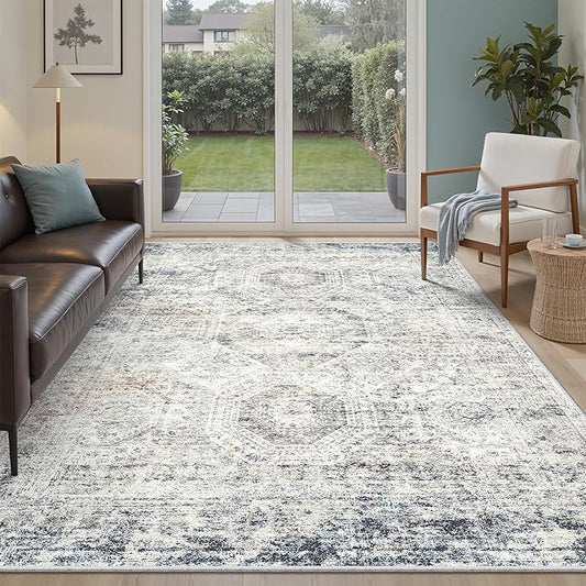 6x9 Area Rug for Living Room Washable 6x9 Non-Slip Modern Rugs for Bedroom Dinning Room Ultra-Thin Indoor Blue Ivory