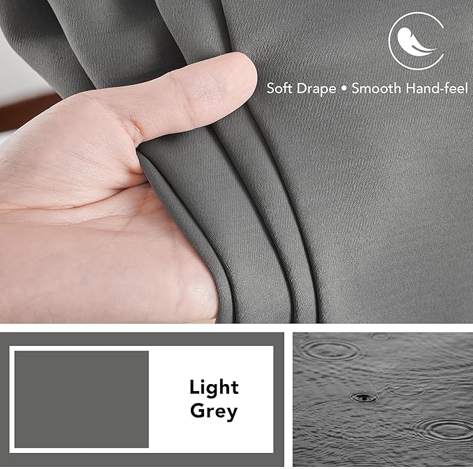 Deconovo Blackout Curtains, Thermal Insulated, W52 x L108 2 Panels, Back Tab, Machine Washable, Room-Darkening Drapes for Bedroom/Living Room Light Grey