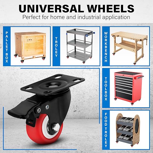 2 Inch Caster Wheels Heavy Duty Casters Set of 4 Lockable Cart Wheels - Image 6