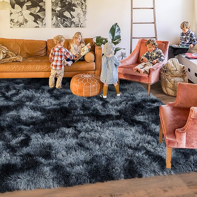Rugs for Living Room 8x10, Soft Shaggy Modern Shag Area Rug for Bedroom, Upgrade Non-Slip Plush Fluffy Carpet for Kids Boys Girls Room Home Decor Aesthetic, Blue Grey