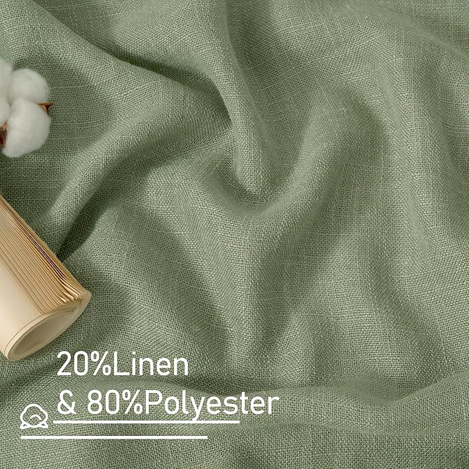 LAMIT Sage Green Linen Curtains 54 Inch Length 2 Panels, Light Filtering Panels Back Tab and Rod Pocket Neutral Drapes for Kitchen/Window/Bedroom, 52 x 54 Inch