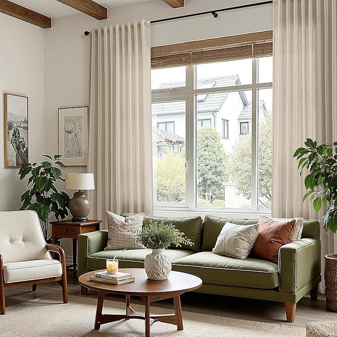 Nanspring Taupe Burlywood Curtains 108 Inches Long for Living Room Linen Burlap Rustic Farmhouse Sheer Curtains with Back Tab Floor to Ceiling High Window Curtain for Bedroom 52x108, 2 Panels