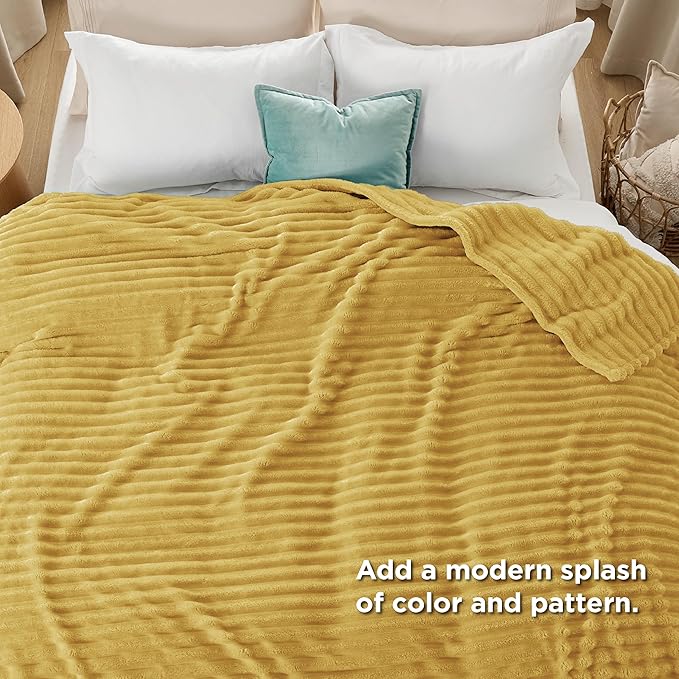Bedsure GentleSoft Yellow Fleece Blanket for Couch - Cozy Soft Blankets for Women, Cute Small Throws for Girls, 90x90 Inches