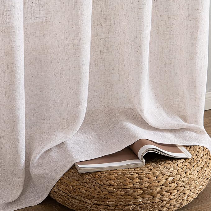 MIULEE Natural White Linen Curtains 84 Inch Length for Bedroom Living Room, Soft Thick Linen Textured Window Drapes Semi Sheer Light Filtering Rod Pocket Back Tab Cream Ivory, 2 Panels, 37x84 Inches