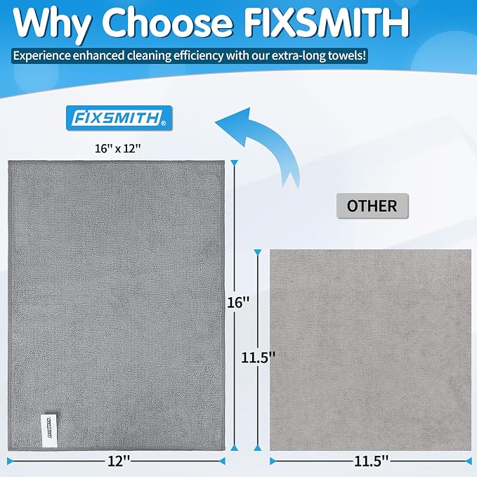 FIXSMITH Grey Microfiber Cleaning Cloth -Pack of 8, Highly Absorbent Cleaning - Image 3