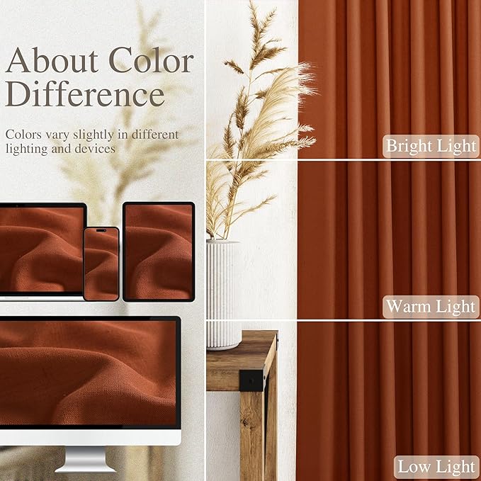 Terracotta Linen Curtains 102 Inches Long for Living Room 2 Panel Set Back Tab Rod Pocket Semi Sheer Curtains Light Filtering Burlap Extra Long Drapes Farmhouse Decor for High Window 40x102 Inch