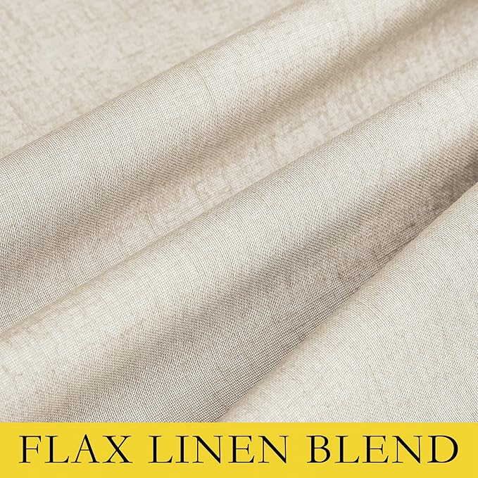 NICETOWN Linen Blackout Curtains for Kitchen, Beige, 2 Panels, 34" Wide x 48" Long, Short Kitchen Burlap Linen 100% Blackout Drape Panels for Night Shift, Great Job for Blocking Light