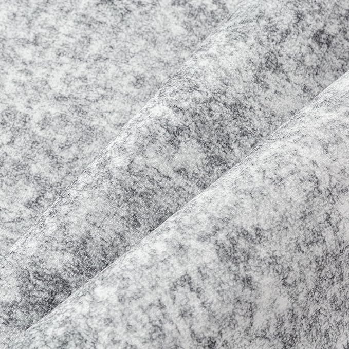 PureCozy 4x6 Area Rug Washable Vintage Entryway Living Room Carpet Indoor Office Non Slip Grey Entrance Distressed Low Pile Retro Accent Throw Rug for Dining Room Bathroom Bedroom Laundry