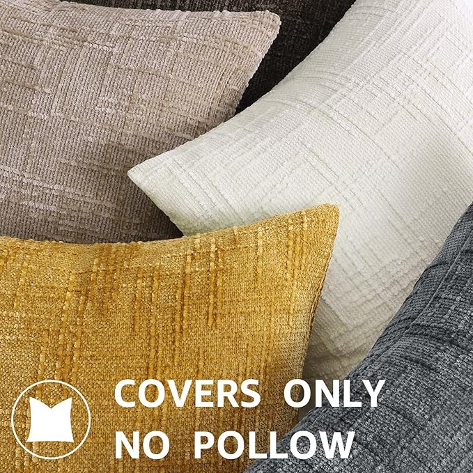 decorUhome Oatmeal Chenille Throw Pillow Covers 16x16 Set of 2 Textured Soft Cozy Slubby Couch Pillow Covers Modern Farmhouse Boho Decorative Pillow Cases for Bed Sofa Living Room