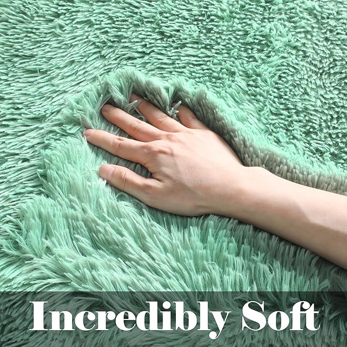 ONASAR Sage Green Area Rugs for Bedroom Living Room, 4x6 Fluffy Cute Indoor Bedside Floor Rug, Ultra Soft Plush Fuzzy Shaggy Carpets for Nursery Kids Girls Boys Teen Dorm Playroom Home Decor
