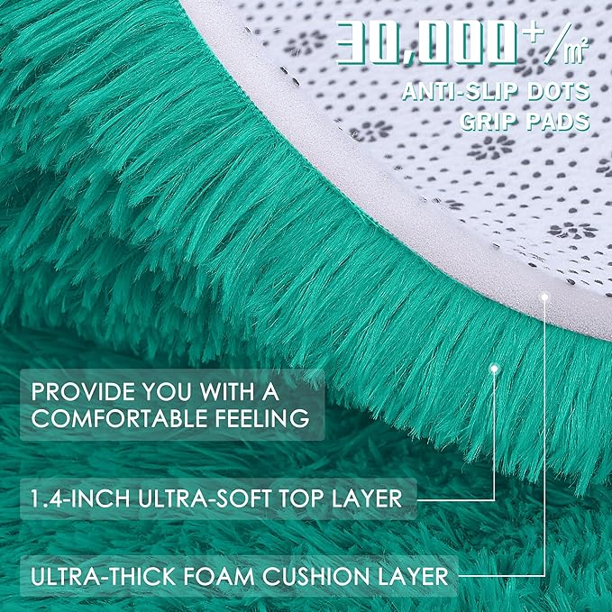 OLANLY Teal Green Round Rugs for Bedroom - Machine Washable, 5 ft Circle Area Rugs for Living Room, Soft and Fluffy Shaggy Carpet for Teen Girl and Boys, Nursery Rooms, Dorms, Home Decor Aesthetic