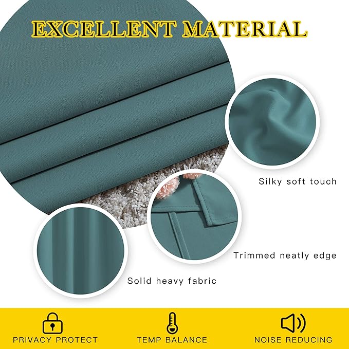 NICETOWN Sea Teal Blackout Doorway Curtains 80 inch Length 2 Panels, Grommet Light Reducing Thermal Insulated Privacy Door Curtains Window Treatments for Bedroom, W46 x L80