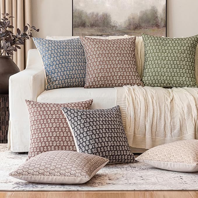 Foindtower Set of 2 Decorative Vintage Floral Print Throw Pillow Covers Neutral Modern Farmhouse Cushion Covers Boho Home Decor for Sofa Couch Chair Bedroom Living Room,24×24 Inch,Tan Taupe