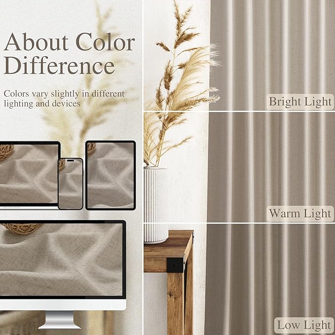 Nanspring Cobblestone Linen Curtains for Living Room 98 Inches Long Light Filtering Semi Sheer Curtain Back Tab Modern Farmhouse Decor Elegant Drapes for Bedroom Dinner Room 52x98, 2 Panels
