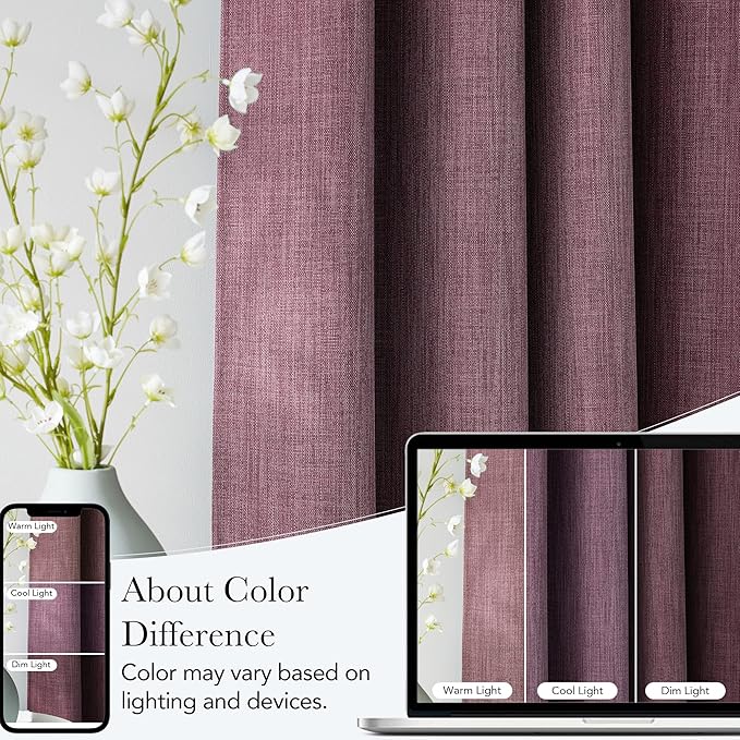 NICETOWN Faux Linen Greyish Purple Blackout Curtains 84 inches Long for Living Room - Privacy Panels for Bedroom, Modern Farmhouse Style Easy Care Grommet Top, 2 Panels, W52 by L84