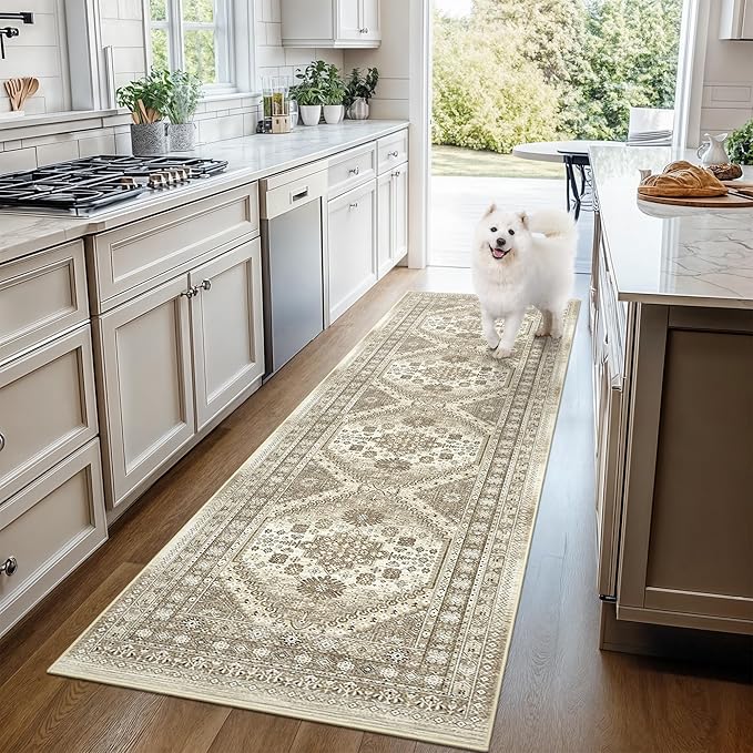 Runner Rug 2x6, Ultra-Thin Entryway Rug Non Slip Washable Rugs for Laundry Room, Runners for Hallways, Vintage Soft Rugs for Living Room, Kitchen, Bedroom(Brown,2'x6')