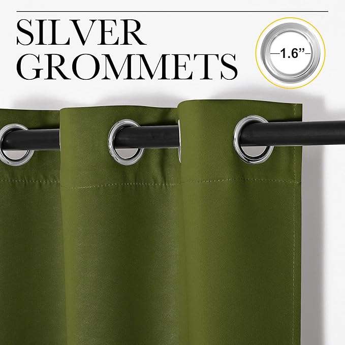 NICETOWN Bedroom Curtain Panels Blackout Draperies, Thermal Insulated Solid Grommet Blackout Curtains/Drapes (One Pair, 55 by 68-inch, Olive Green)