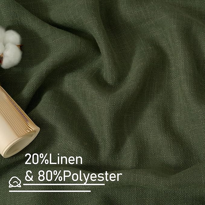 LAMIT Linen Curtains 60 Inch Length 2 Panels, Light Filtering Panels Back Tab and Rod Pocket Neutral Drapes for Bedroom/Window/Living Room, Olive Green, 34 x 60 Inch