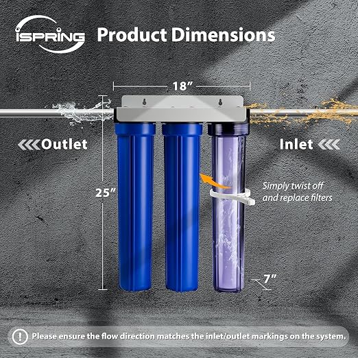 iSpring WCB32C-GAC+AHPF12MNPT12X2 3-Stage Whole House Water Filter System w/ - Image 5