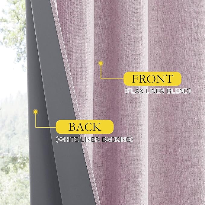 NICETOWN Pink Vintage Linen 100% Blackout Curtains for Classroom, Thermal Insulated Curtains 72" Long, Noise Reducing Window Treatment Drapes for Gym Room, 42" Wide Per Panel, Set of 2