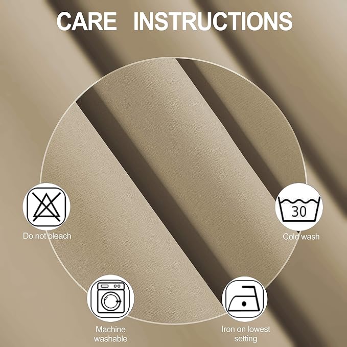 LEMOMO Blackout Curtains 52 x 84 Inch Long Beige Curtains Set of 2 Panels Room Darkening Curtains for Bedroom and Living Room