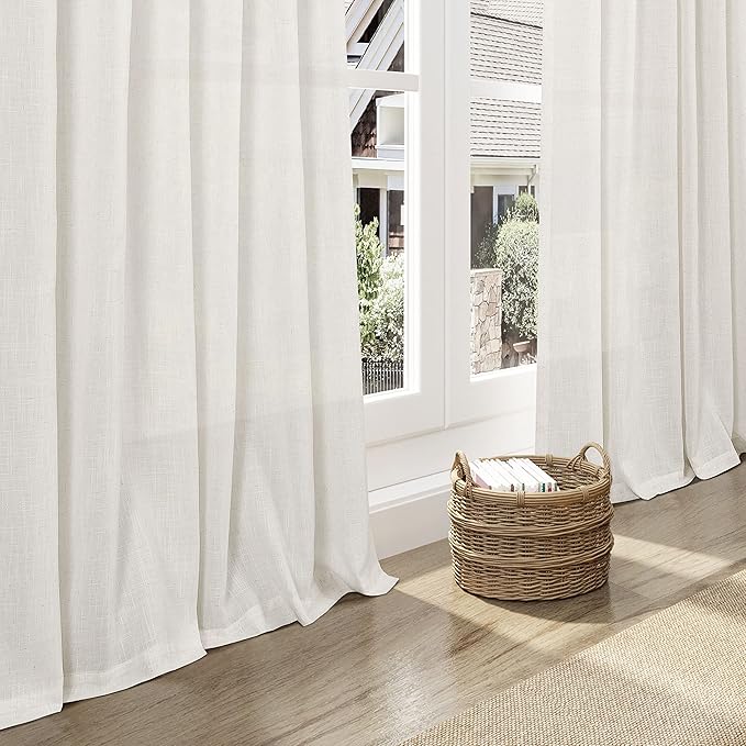 Linen Cream Curtains 131 Inch Extra Long for Living Room Back Tab Light Filtering Semi Sheer Drapes Modern Farmhouse Coastal Decor Cotton Textured Curtain for Floor to Ceiling Window 52x131