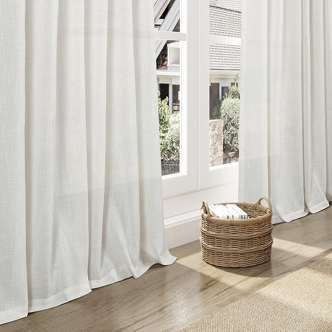 Nanspring Natural Linen Curtains for Living Room 105 Inches Long Rustic Farmhouse Decor Light Filtering Semi Sheer Curtain Back Tab and Rod Pocket Luxury Drapes for Bedroom Office 52x105, 2 Panels