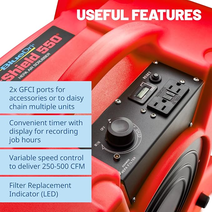 BlueDri Air Shield 550 HEPA Air Scrubber, Water Damage Restoration Equipment - Image 6
