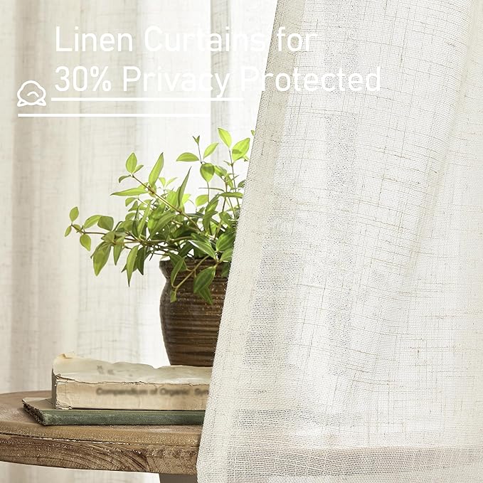 LAMIT 108 inch Linen Curtains for Living Room, Back Tab and Rod Pocket Cream Ivory Extra Long Curtains Light Filtering Neutral Drapes for Large Window, 2 Panels,52 x 108 Inch, 9FT, Natural