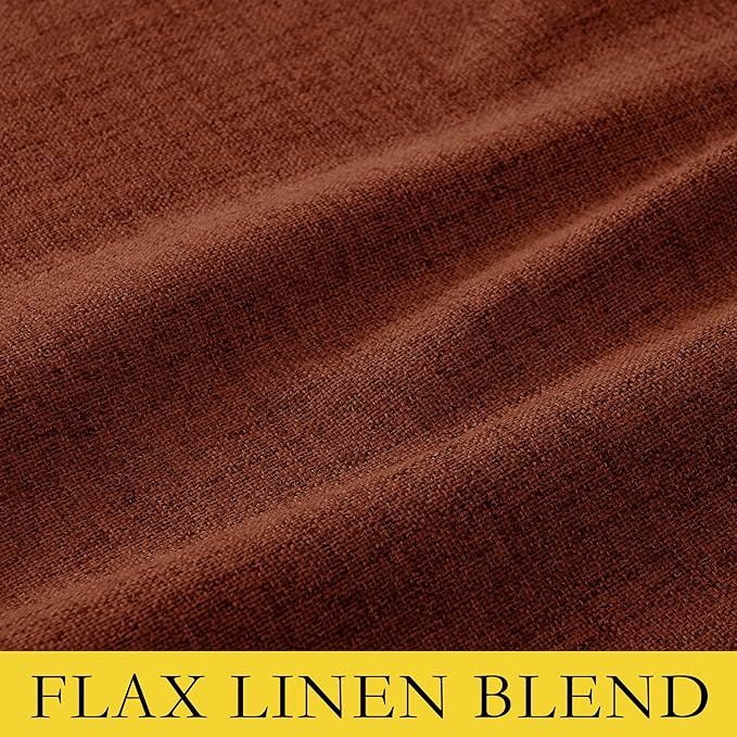 NICETOWN 100% Absolutely Blackout Linen Curtains with Thermal Insulated Liner, 52" Wide, 2 Panels, 63" Long Drapes, Grommet Retro Burnt Orange Linen Curtains Vertical Drapes Privacy for Bedroom