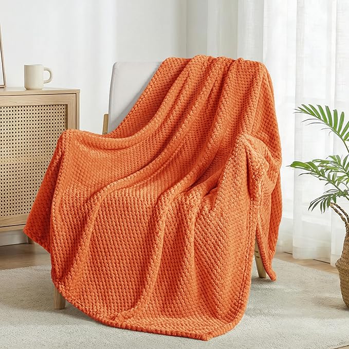 Exclusivo Mezcla Fleece Bed Blanket Twin Size, Super Soft and Warm Blankets for Couch, Sofa and Bed Waffle Textured, Cozy, Fuzzy and Lightweight (Burnt Orange, 60x80 Inches)