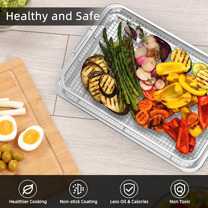 Air Fryer Basket for Oven, 2 Set Air Fryer Pan and Crisper Tray, YEPATER 18.7" - Image 9