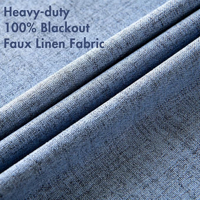 MIULEE Linen Texture Curtains for Bedroom Solid 100% Blackout Thermal Insulated Stone Blue Curtains Grommet Room Darkening Curtains/Draperies for Living Room Nursery 52x120 Inch (2 Panels)