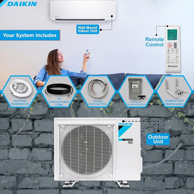 Daikin 18, 000 Btu 18 SEER2 Ductless Mini-Split Wall Mount Heat Pump Air - Image 2