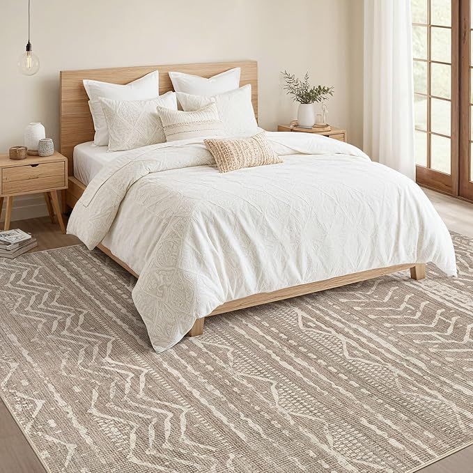 Nakagishi 9x13 Area Rugs Living Room: Washable Boho Large Neutral Soft Farmhouse Area Rugs Stain Resistant Modern Non-Slip Indoor Floor Carpet for Bedroom Nursery Kids Playroom Office-Dark Brown