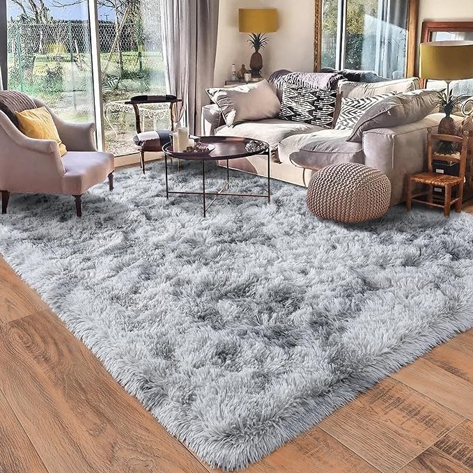 Rugs for Living Room 6x9, Soft Shaggy Modern Shag Area Rug for Bedroom, Upgrade Non-Slip Plush Fluffy Carpet for Kids Boys Girls Room Home Decor Aesthetic, Light Grey