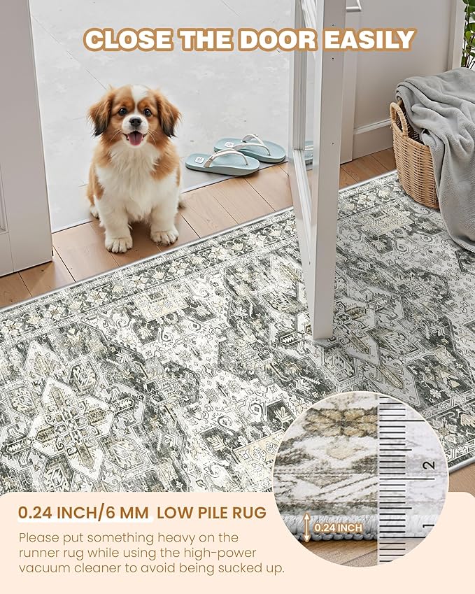 Kitchen Runner Rug Non Slip Washable 2.5x10, Soft Ultra-Thin Entryway Rug Runners for Hallways, Carpet Runner for Living Room,Kitchen, Laundry, Bathroom(Grey/Beige,2.5'x10')