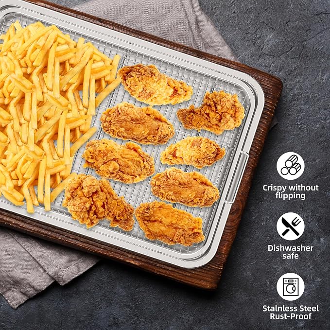 Air Fryer Basket for Oven, 2 Set Air Fryer Pan and Crisper Tray, YEPATER 18.7" - Image 3