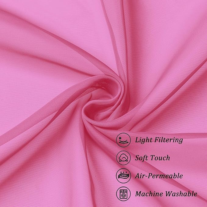 Chyhomenyc Sheer Curtains 54 Inch Long 2 Panels Set, Light Filtering Short Soft Airy Short Cafe Curtains, Modern Rod Pocket for Dinning Living Room Bedroom, Each 42Wx54L in, 2PCS, Hot Pink