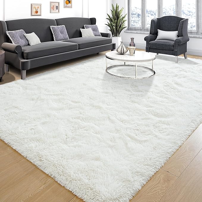 Tepook Area Rugs 10x14 for Living Room, Super Soft Fluffy Rugs for Bedroom, Modern Shaggy Rug Fuzzy Carpets for Kids, Plush Indoor Nursery Home Decor Rug with Non-Slip Bottom, Cream White