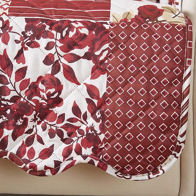 Great Bay Home Reversible Patchwork Sofa Cover - Washable Slipcover Furniture Protector with Elastic Straps - Perfect for Kids & Pets - Box-Stitched Detail (Burgundy)