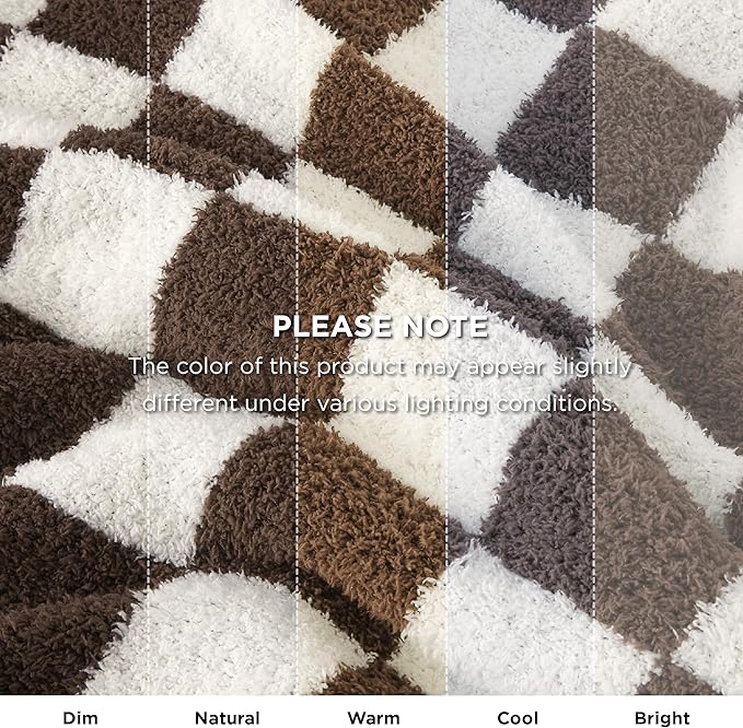 Bedsure GentleSoft Checkered Throw Blanket for Couch - Super Soft Cozy & Warm Knit Brown Blanket, Breathable, Lightweight & Fluffy Plaid Blankets for Bed,Sofa, Gifts for Women Men, 50x60 Inches